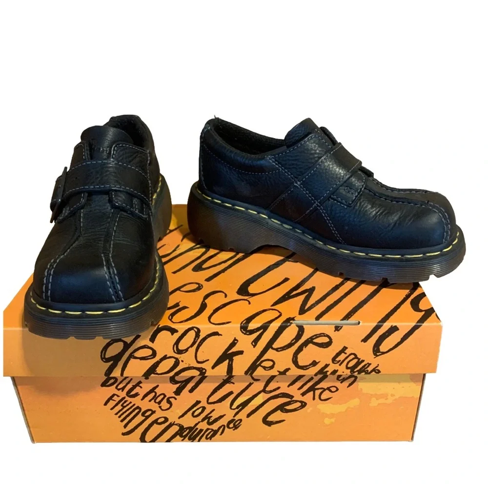 DR. MARTENS "CLUB MONK" VINTAGE Y2K 12282 BLACK LEATHER GUM SOLE LOAFER (6) - Picture 4 of 8